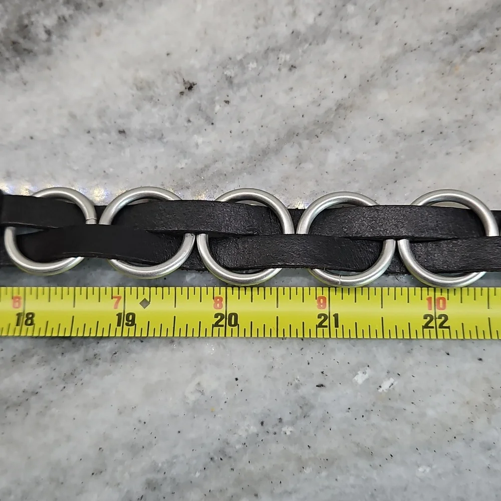 NWT Linea Pelle Black Silver CIRCLES goth 90s Thin Belt   Size Small